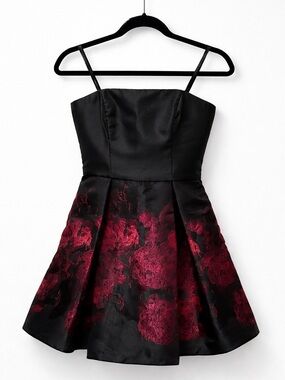 Black and Burgundy Floral Mini Dress